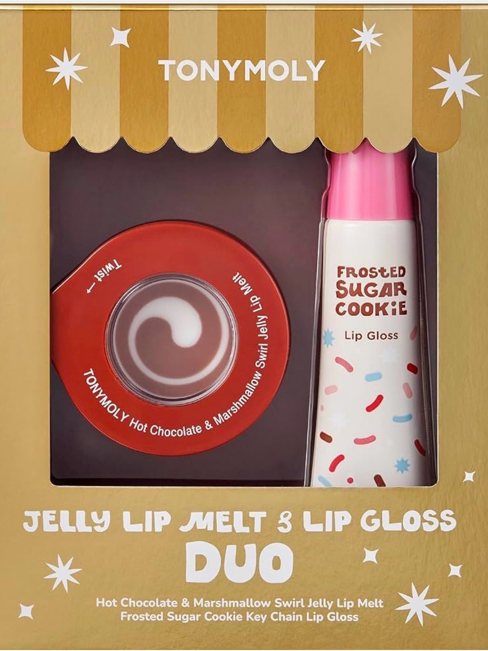 TONYMOLY Jelly Lip Melt Gloss Keychain Duo - Hot Chocolate & Sugar Cookie